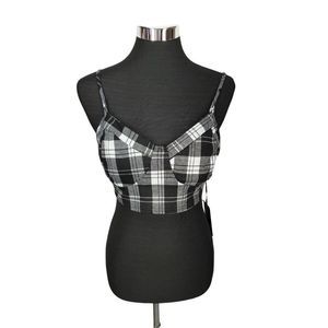 J For Justify Plaid Black & White Bralette Crop Top Structure Size XL XLarge NWT